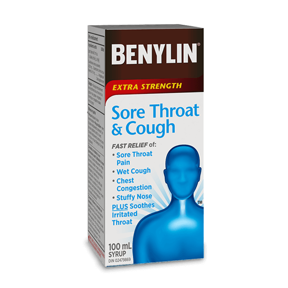 BENYLIN® Extra Strength Sore Throat and Cough Syrup, 100 mL